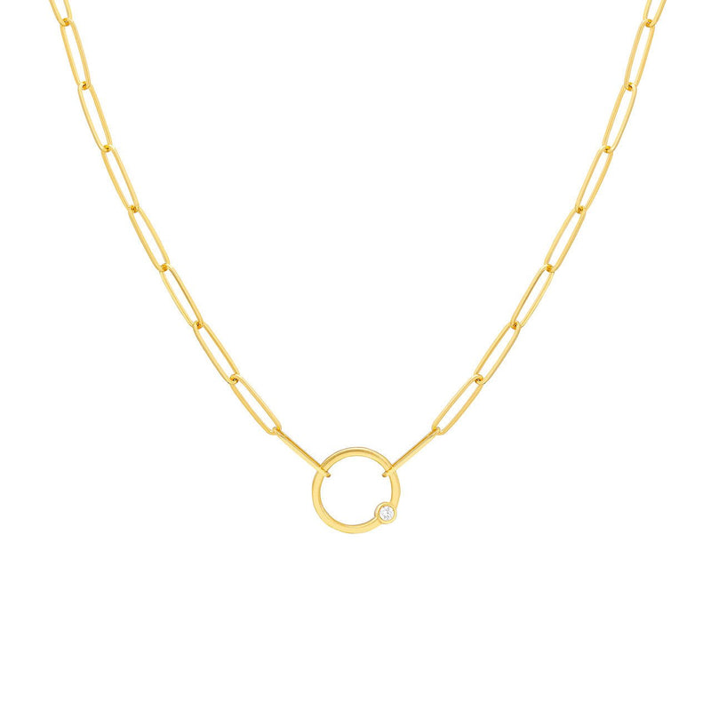 14K Gold Diamond Bezel Ring Paper Clip Necklace