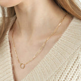 14K Gold Bezel Diamond Ring Pendant Paper Clip Necklace