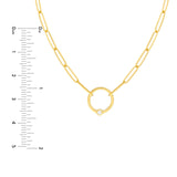 14K Gold Bezel Diamond Ring Pendant Paper Clip Necklace