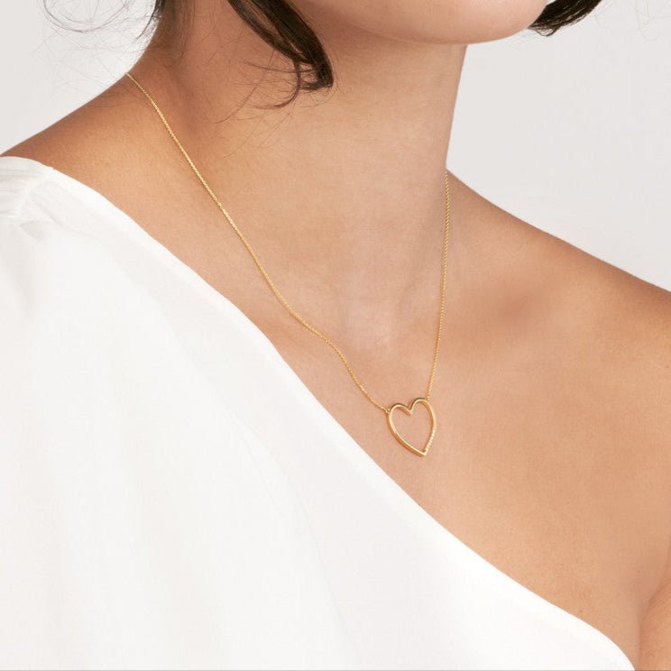 14K Gold Open Heart Shape Diamond Pendant Necklace