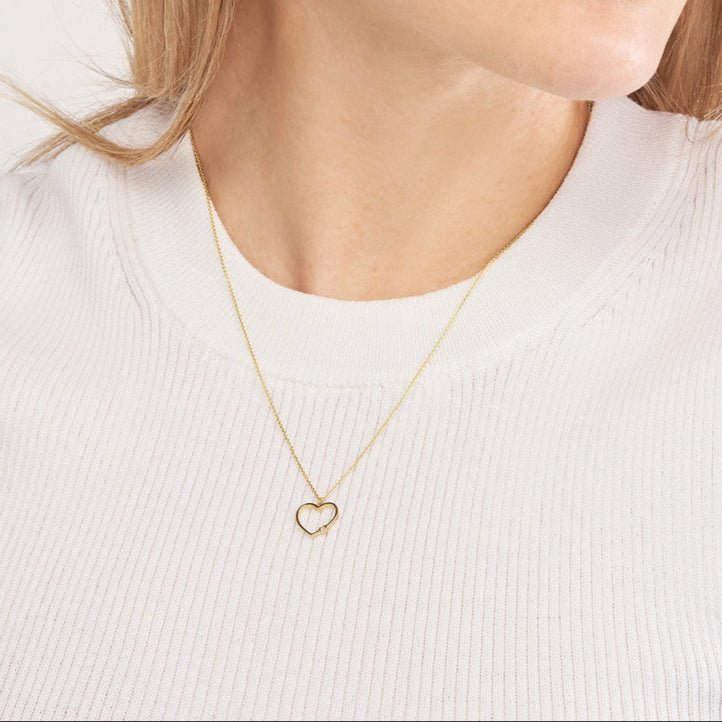 14K Gold Open Heart Diamond Bezel Pendant Necklace