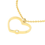 14K Gold Open Heart Diamond Bezel Pendant Necklace