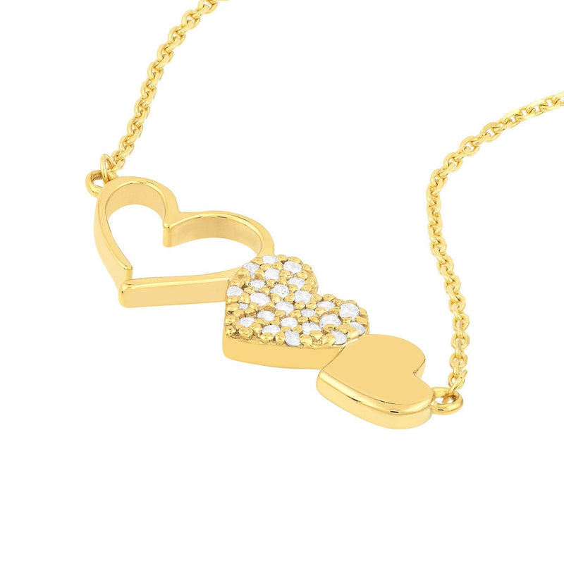 14K Gold Trio Diamond Hearts Pendant Necklace