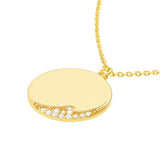 14K Gold Diamond Wave Medallion Pendant Necklace