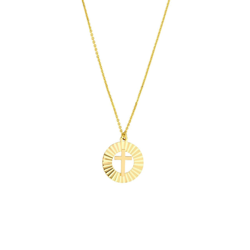 14K Gold Open Fluted Cross Pendant