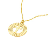 14K Gold Open Fluted Cross Pendant