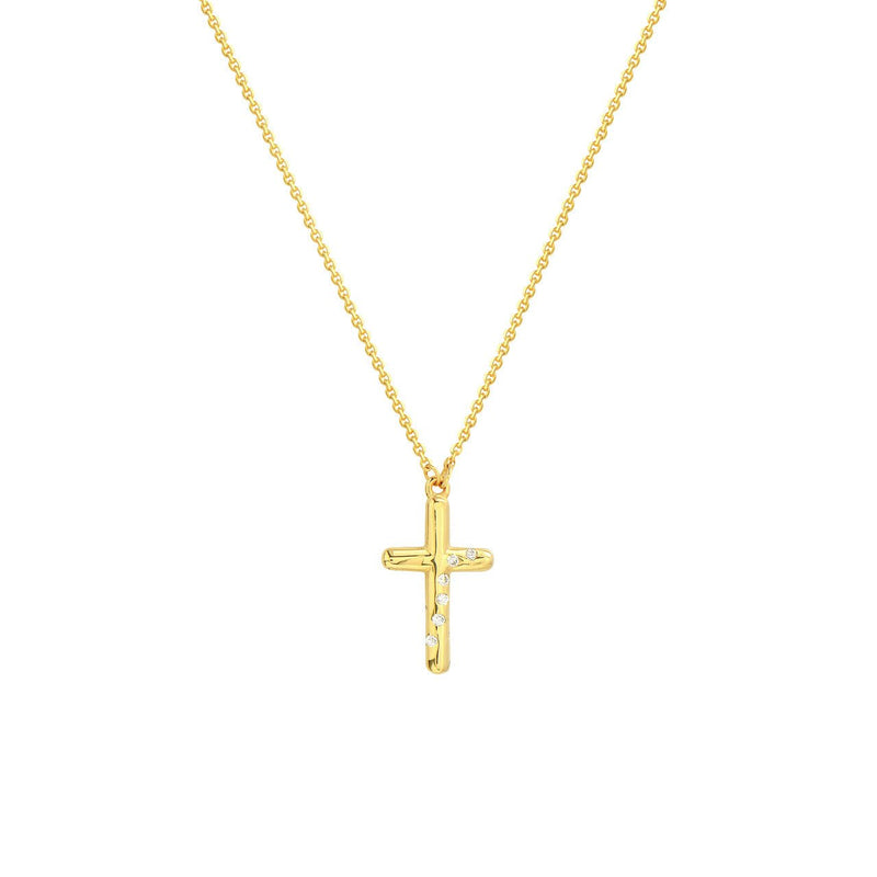 14K Gold Scattered Diamond Cross Pendant Necklace
