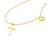 14K Gold Diamond Cross Pendant and Heart Puff Charm Necklace