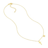 14K Gold Diamond Cross Pendant and Heart Puff Charm Necklace
