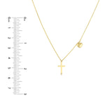 14K Gold Diamond Cross Pendant and Heart Puff Charm Necklace