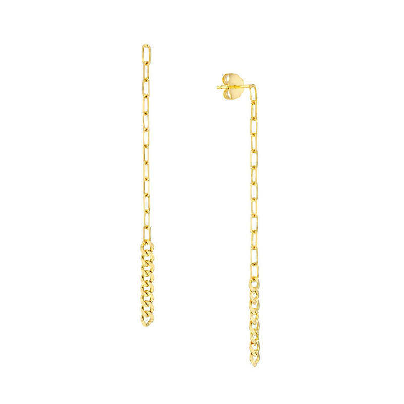 14K Gold Half Curb Half Paper Clip Drop Earrings