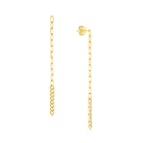 14K Gold Half Curb Half Paper Clip Drop Earrings