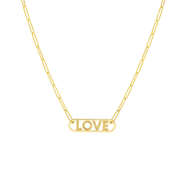 14K Gold Love Paper Clip Pendant Necklace