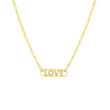 14K Gold Love Paper Clip Pendant Necklace