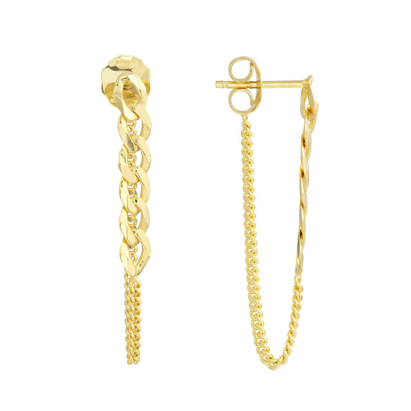 14K Gold Half Curb Chain Hanging Earrings