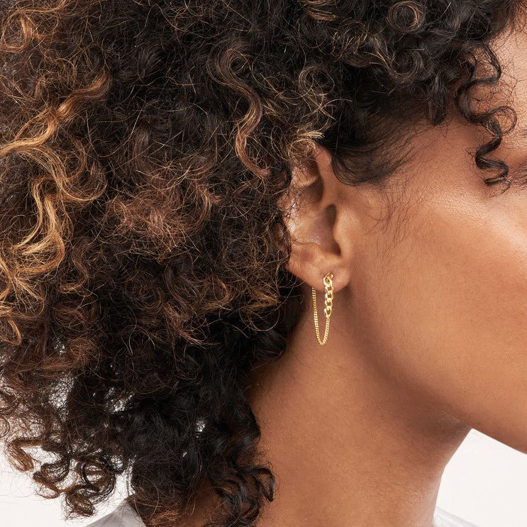 14K Gold Half Curb Chain Hanging Earrings