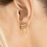 14K Gold Paper Clip and Bead Bar Earrings