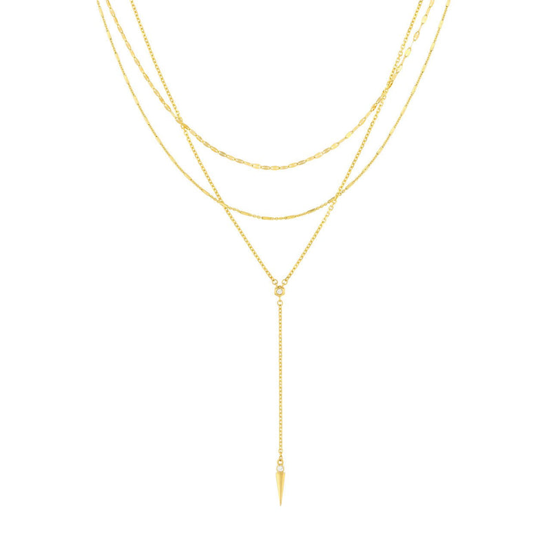 14K Gold Multi Layered Diamond Spike Lariat Necklace