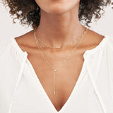 14K Gold Multi Layered Diamond Spike Lariat Necklace
