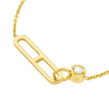 14K Gold Paper Clip Style and Diamond Bezel Pendant Necklace