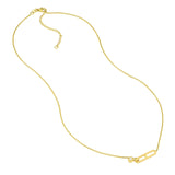 14K Gold Paper Clip Style and Diamond Bezel Pendant Necklace