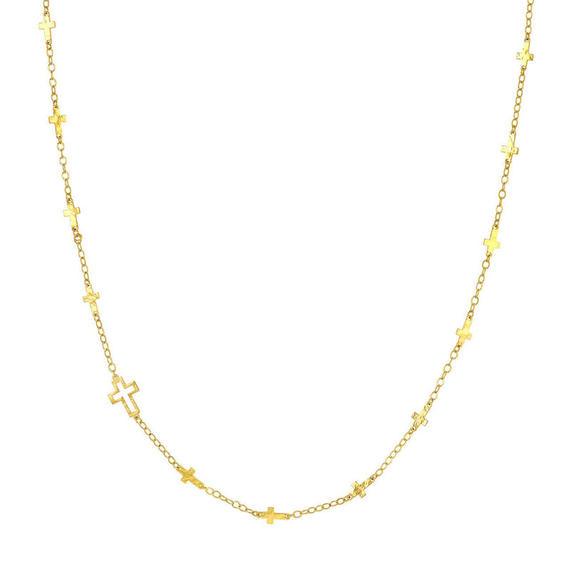 14K Gold Mixed Hammered Cross Chain