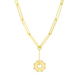 14K Gold Diamond Bezel Trim Disk Diamond Lariat Pendant Necklace