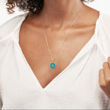 14K Gold Teal Enamel Octagon Star Diamond Pendant Necklace