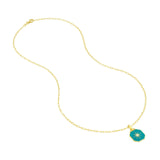 14K Gold Teal Enamel Octagon Star Diamond Pendant Necklace