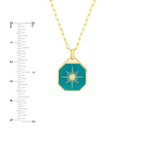 14K Gold Teal Enamel Octagon Star Diamond Pendant Necklace