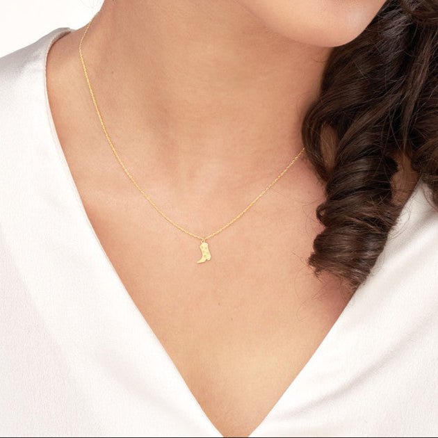 14K Gold Cowboy Boot Pendant Necklace