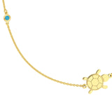 14K Gold Floating Turtle and Turquoise Bezel Necklace
