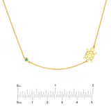 14K Gold Floating Turtle and Turquoise Bezel Necklace