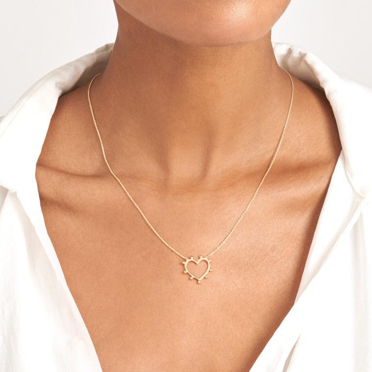 14K Gold Bead-Trim Heart Pendant Necklace
