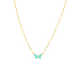 14K Gold Turquoise and Diamond Butterfly Pendant Necklace