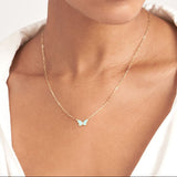 14K Gold Turquoise and Diamond Butterfly Pendant Necklace