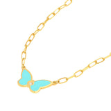 14K Gold Turquoise and Diamond Butterfly Pendant Necklace