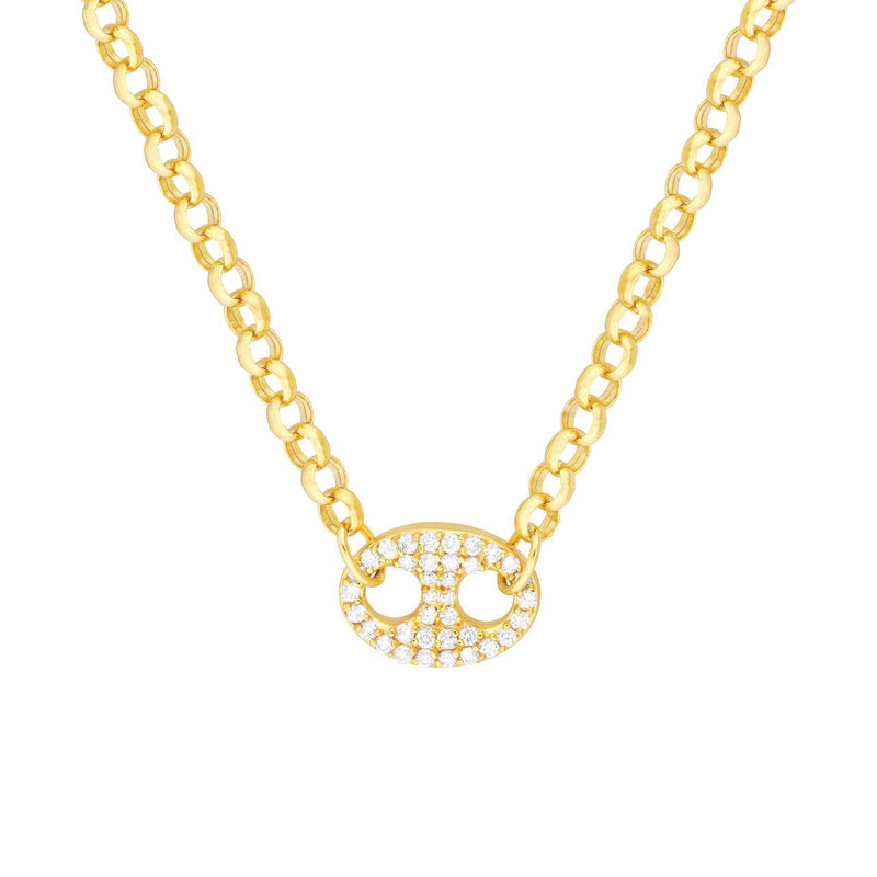 14K Gold Diamond Mariner Pendant Roll Chain Necklace