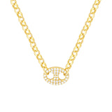 14K Gold Diamond Mariner Pendant Roll Chain Necklace