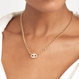 14K Gold Diamond Mariner Pendant Roll Chain Necklace