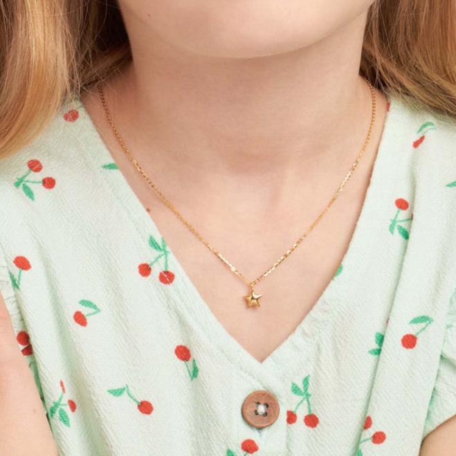 14K Gold Star Puff Pendant Children's Necklace