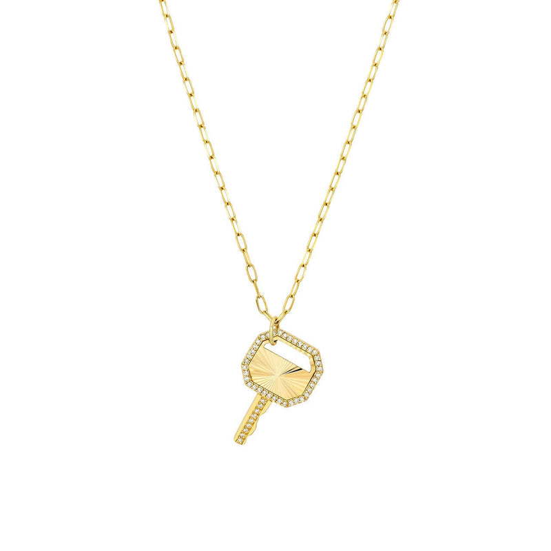 14K Gold Frame Key Diamond Pendant