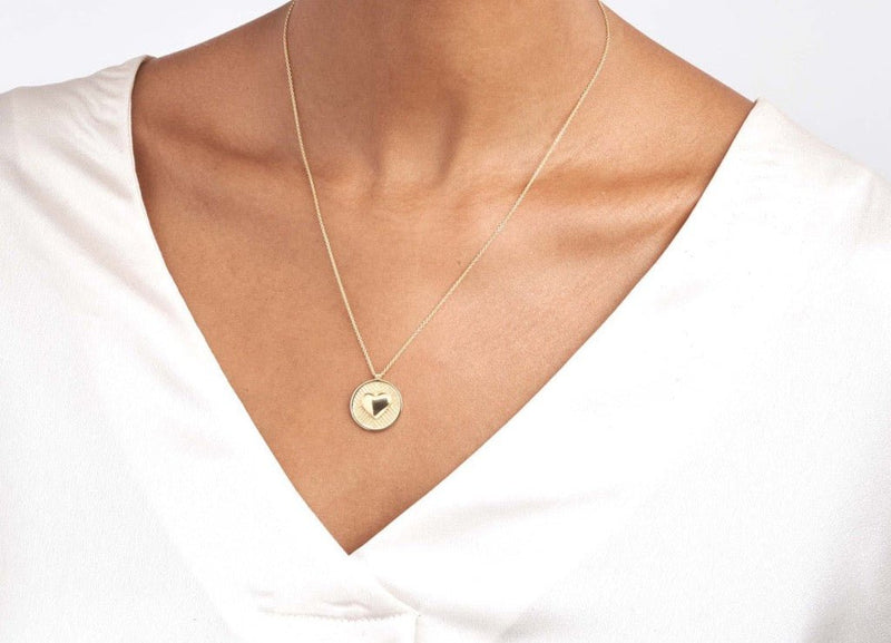 14K Gold Chevron and Bubble Heart Pendant