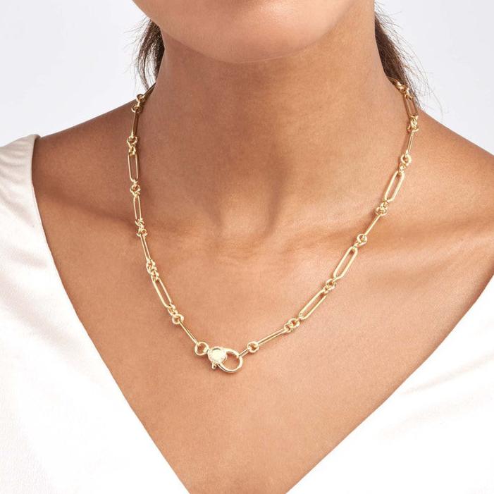 14K Gold 3+1 Style Paper Clip Necklace with Diamond Lock