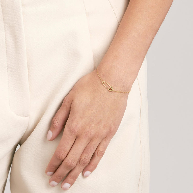 14K Gold Safety Pin Bracelet