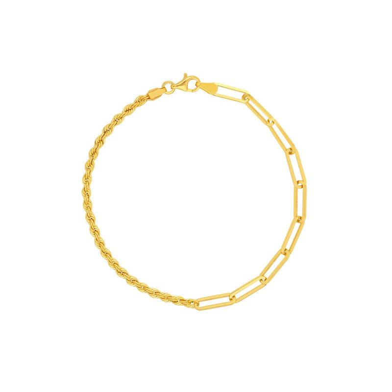 14K Gold Paperclip and Rope Bracelet