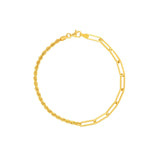 14K Gold Paperclip and Rope Bracelet