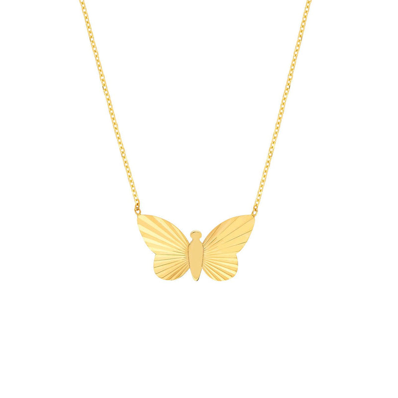 14K Gold Fluted Butterfly Necklace Pendant Necklace