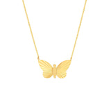 14K Gold Fluted Butterfly Necklace Pendant Necklace