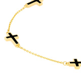 14K Gold Four Black Enamel Cross Bracelet